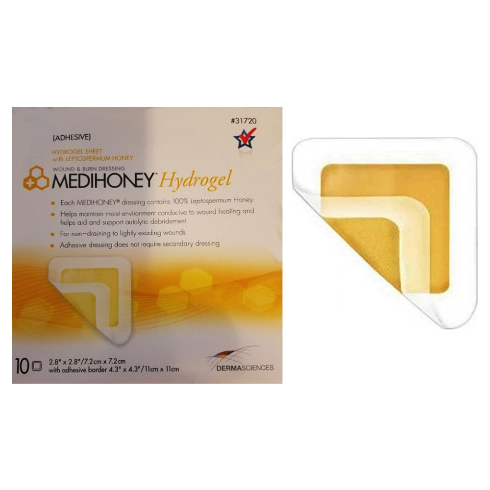 MediHoney Hydrogel Adhesive Dressing, 2.8″ x 2.8″, Sterile Delight